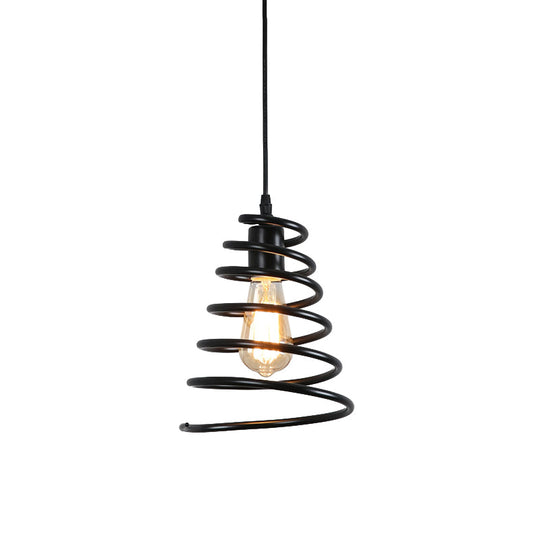 Black Iron Warehouse Coiled Cone Pendulum Light Pendant with 1 Bulb - Commercial Lighting Solution