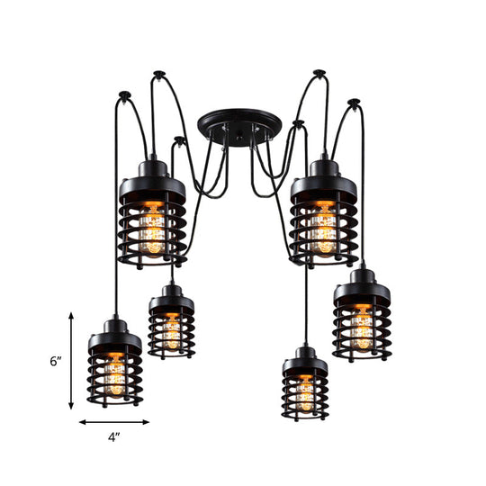 Black Metal Lantern Swag Pendant Light With Multiple Hanging Heads For Living Room