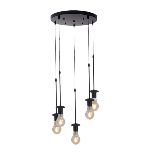 Iron Exposed Bulb Drapes Ceiling Light Loft Pendant Lighting - Black, 5/10 Heads Bistro Multi Light, Round/Linear Canopy