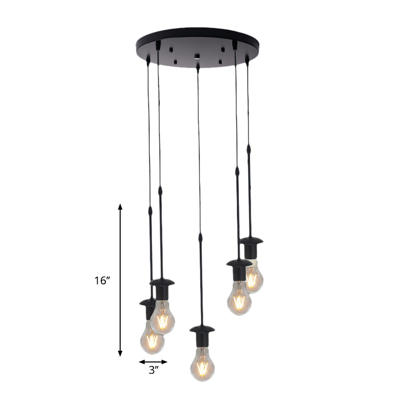 Iron Exposed Bulb Drapes Ceiling Light Loft Pendant Lighting - Black, 5/10 Heads Bistro Multi Light, Round/Linear Canopy