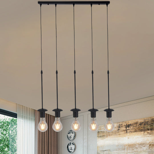 Iron Exposed Bulb Ceiling Light With 5/10 Heads In Black - Perfect For Loft Bistro And More 5 /