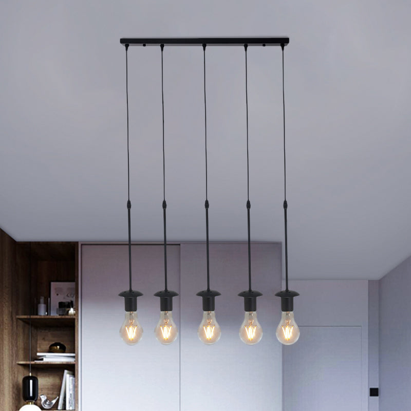 Iron Exposed Bulb Drapes Ceiling Light Loft Pendant Lighting - Black, 5/10 Heads Bistro Multi Light, Round/Linear Canopy