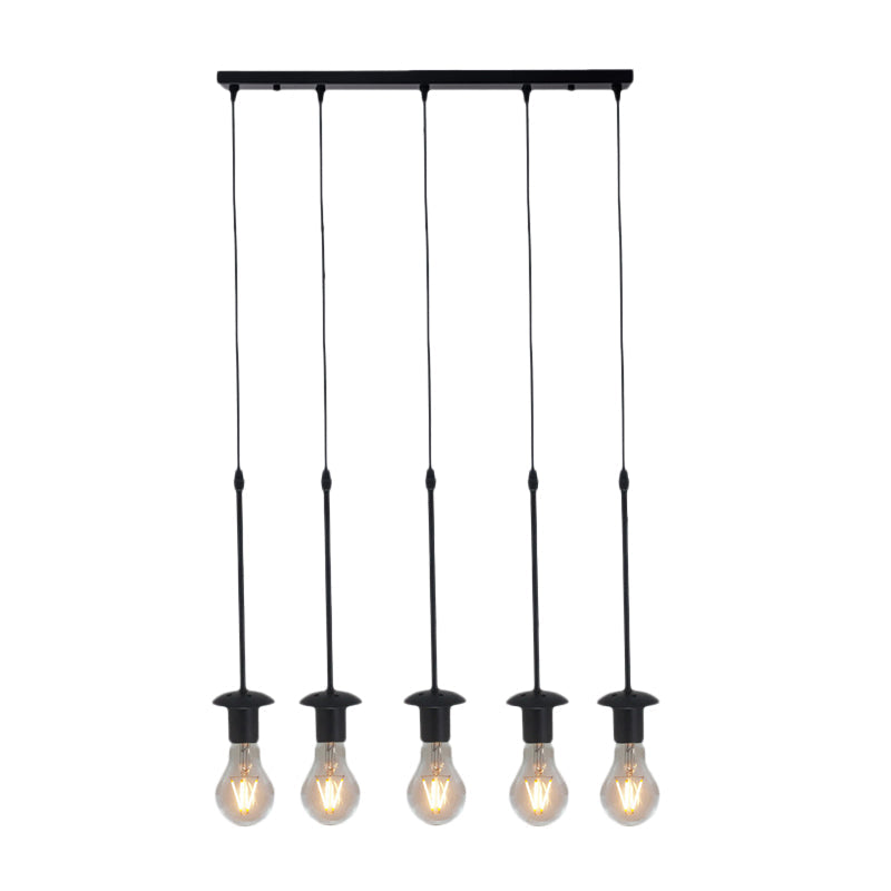 Iron Exposed Bulb Drapes Ceiling Light Loft Pendant Lighting - Black, 5/10 Heads Bistro Multi Light, Round/Linear Canopy