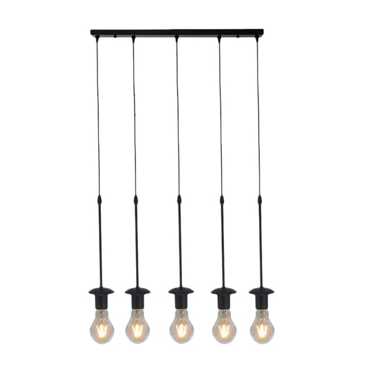 Iron Exposed Bulb Ceiling Light With 5/10 Heads In Black - Perfect For Loft Bistro And More