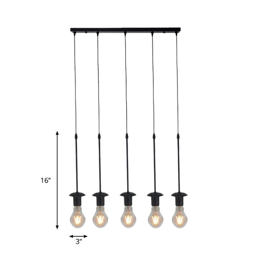 Iron Exposed Bulb Drapes Ceiling Light Loft Pendant Lighting - Black, 5/10 Heads Bistro Multi Light, Round/Linear Canopy