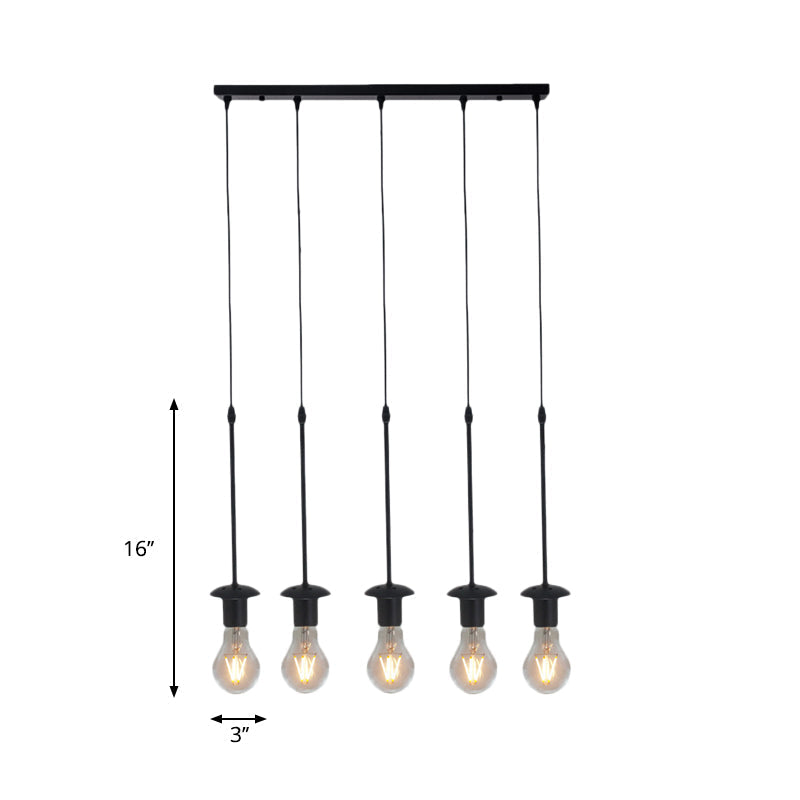 Iron Exposed Bulb Ceiling Light With 5/10 Heads In Black - Perfect For Loft Bistro And More