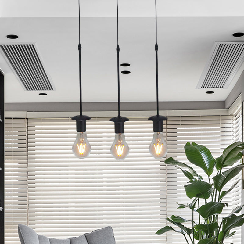 Iron Exposed Bulb Drapes Ceiling Light Loft Pendant Lighting - Black, 5/10 Heads Bistro Multi Light, Round/Linear Canopy