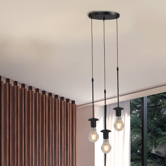 Iron Exposed Bulb Drapes Ceiling Light Loft Pendant Lighting - Black, 5/10 Heads Bistro Multi Light, Round/Linear Canopy