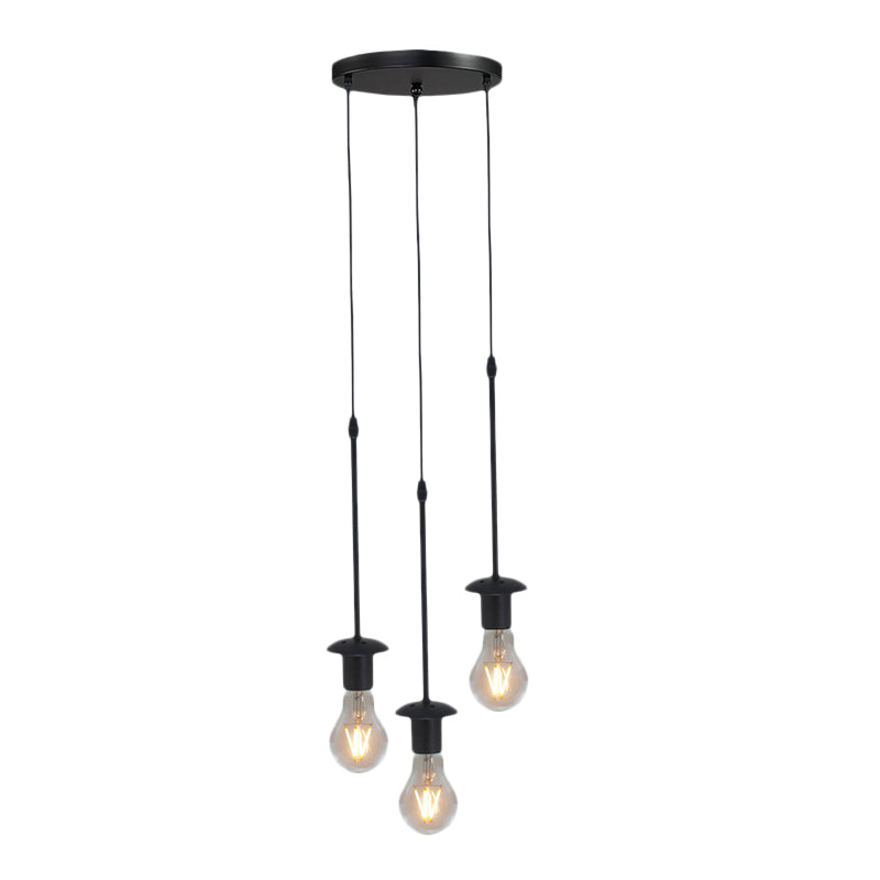 Iron Exposed Bulb Drapes Ceiling Light Loft Pendant Lighting - Black, 5/10 Heads Bistro Multi Light, Round/Linear Canopy