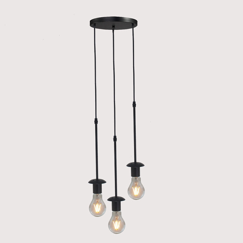 Iron Exposed Bulb Drapes Ceiling Light Loft Pendant Lighting - Black, 5/10 Heads Bistro Multi Light, Round/Linear Canopy