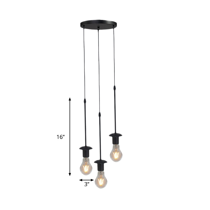 Iron Exposed Bulb Drapes Ceiling Light Loft Pendant Lighting - Black, 5/10 Heads Bistro Multi Light, Round/Linear Canopy