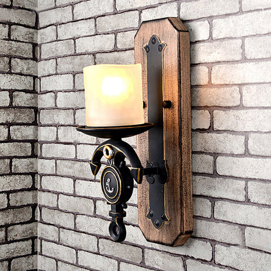 Industrial Black Cylinder Wall Hanging Light With Frosted Glass - 1/2-Light Dining Room Sconce