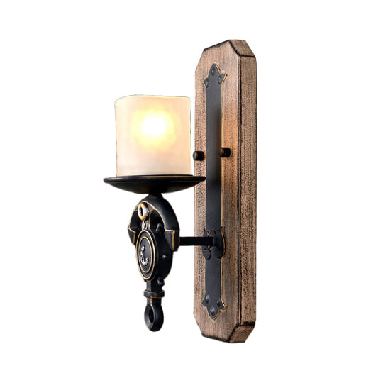 Industrial Black Cylinder Wall Hanging Light With Frosted Glass - 1/2-Light Dining Room Sconce