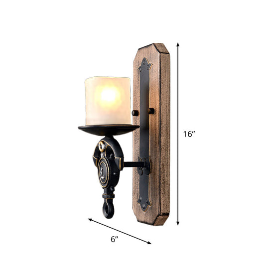 Industrial Black Cylinder Wall Hanging Light With Frosted Glass - 1/2-Light Dining Room Sconce