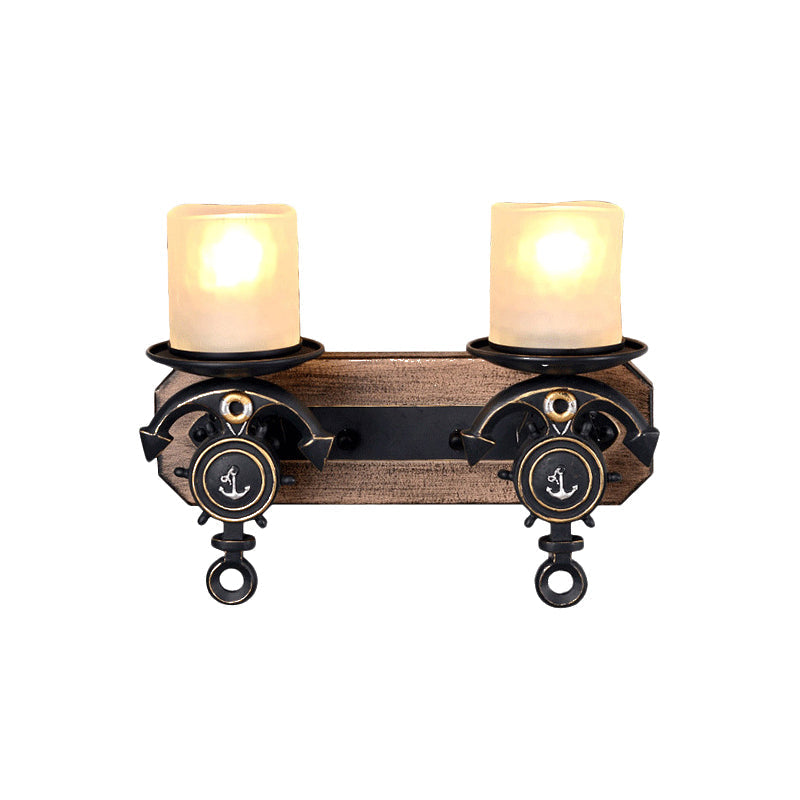 Industrial Black Cylinder Wall Hanging Light With Frosted Glass - 1/2-Light Dining Room Sconce