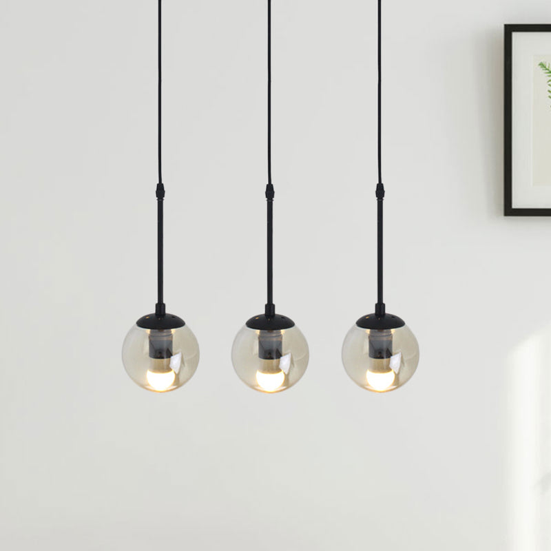 Minimalist Clear Glass Black Pendant Light with Clustered Globes - Industrial Hanging Lamp Kit (3/5/10 Heads) and Linear/Round Canopy