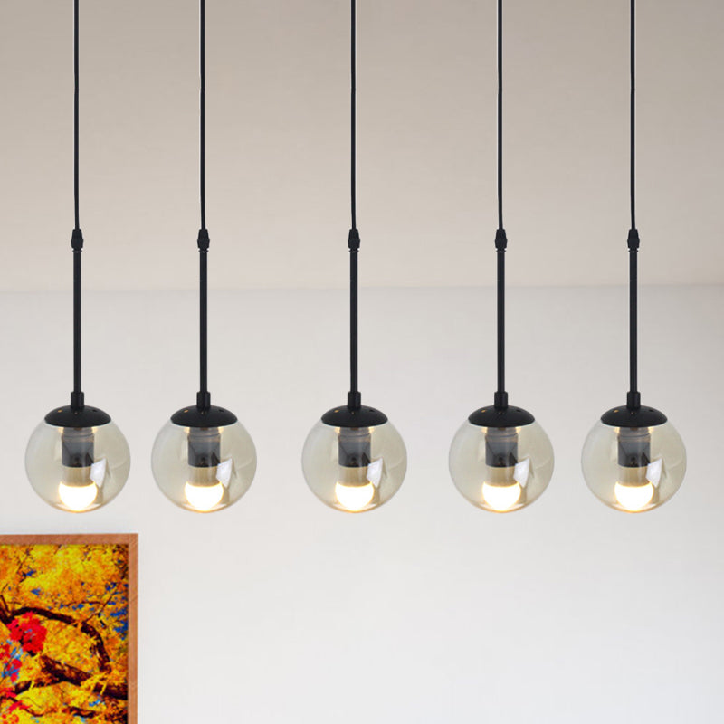 Minimalist Clear Glass Black Pendant Light with Clustered Globes - Industrial Hanging Lamp Kit (3/5/10 Heads) and Linear/Round Canopy