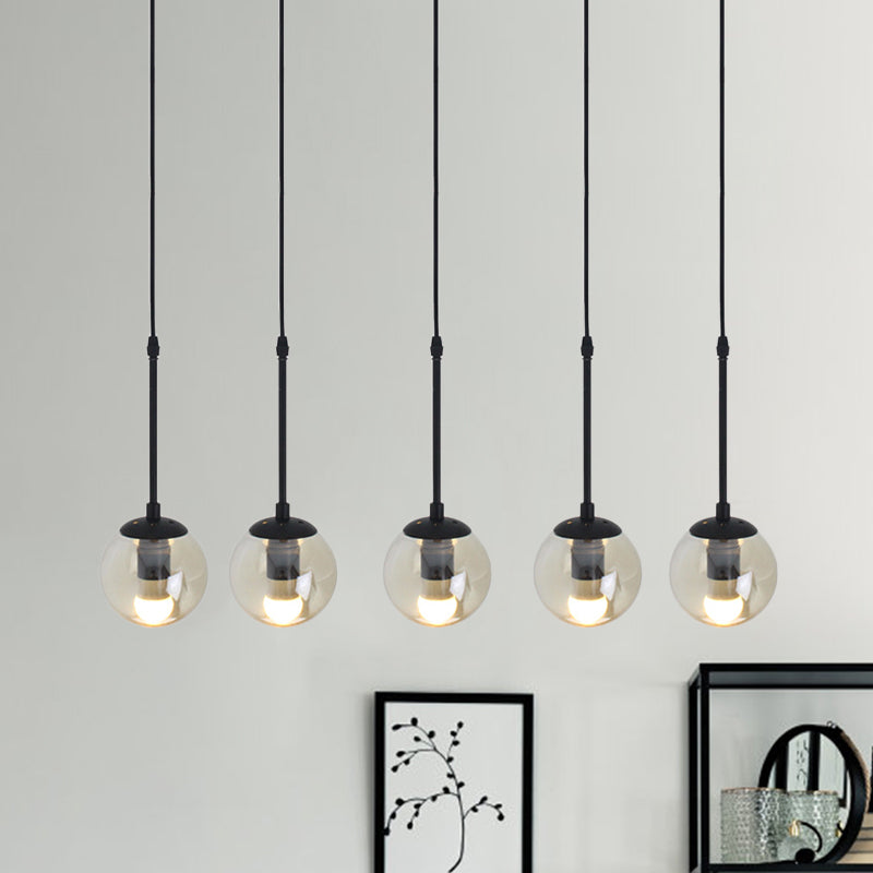 Minimalist Clear Glass Black Pendant Light with Clustered Globes - Industrial Hanging Lamp Kit (3/5/10 Heads) and Linear/Round Canopy