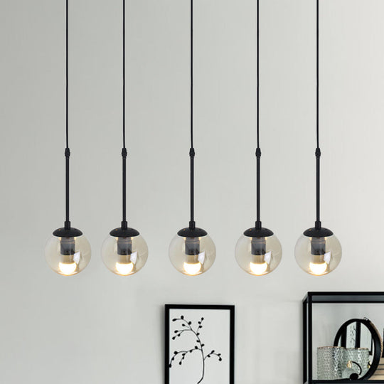 Minimalist Clear Glass Black Pendant Light with Clustered Globes - Industrial Hanging Lamp Kit (3/5/10 Heads) and Linear/Round Canopy