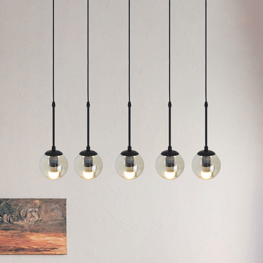 Minimalist Clear Glass Black Pendant Light with Clustered Globes - Industrial Hanging Lamp Kit (3/5/10 Heads) and Linear/Round Canopy