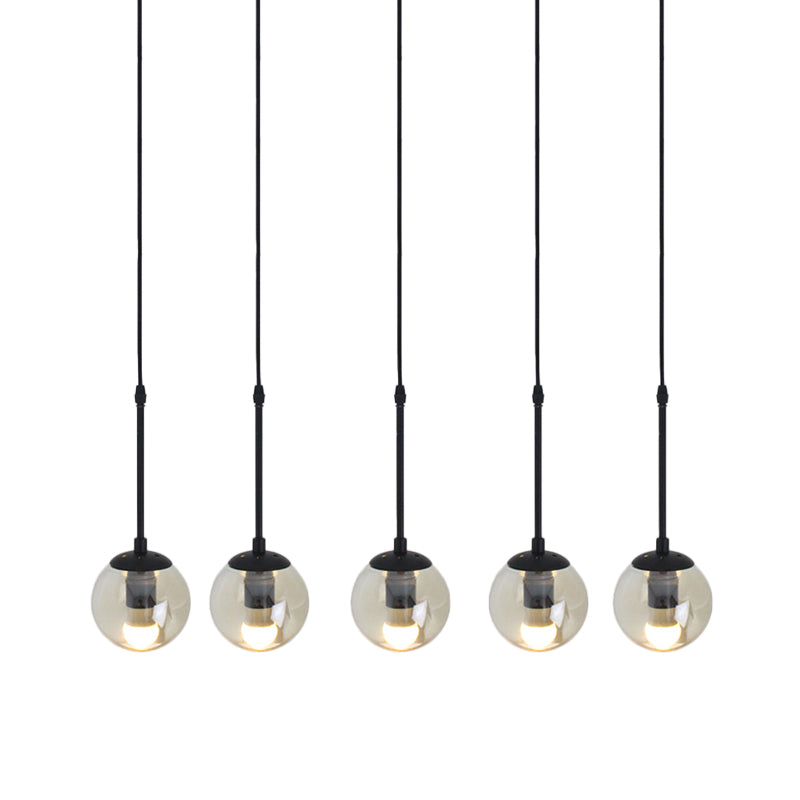 Minimalist Clear Glass Black Pendant Light with Clustered Globes - Industrial Hanging Lamp Kit (3/5/10 Heads) and Linear/Round Canopy