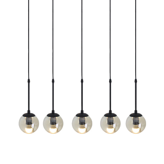 Minimalist Clear Glass Black Pendant Light with Clustered Globes - Industrial Hanging Lamp Kit (3/5/10 Heads) and Linear/Round Canopy