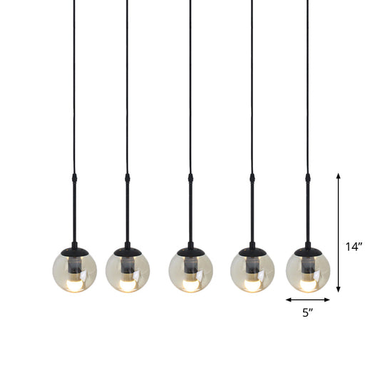 Minimalist Clear Glass Black Pendant Light with Clustered Globes - Industrial Hanging Lamp Kit (3/5/10 Heads) and Linear/Round Canopy