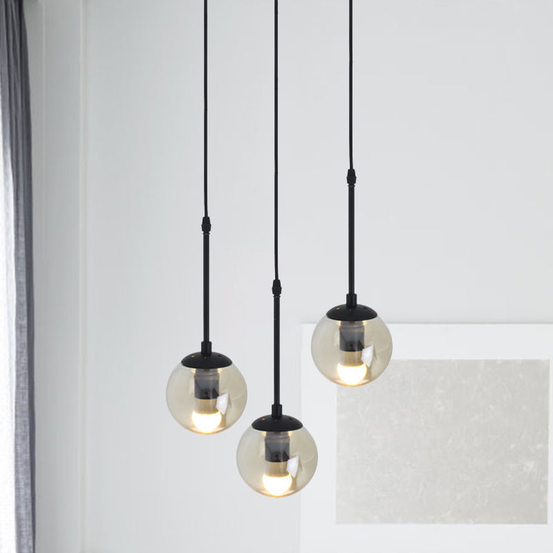 Minimalist Clear Glass Black Pendant Light with Clustered Globes - Industrial Hanging Lamp Kit (3/5/10 Heads) and Linear/Round Canopy