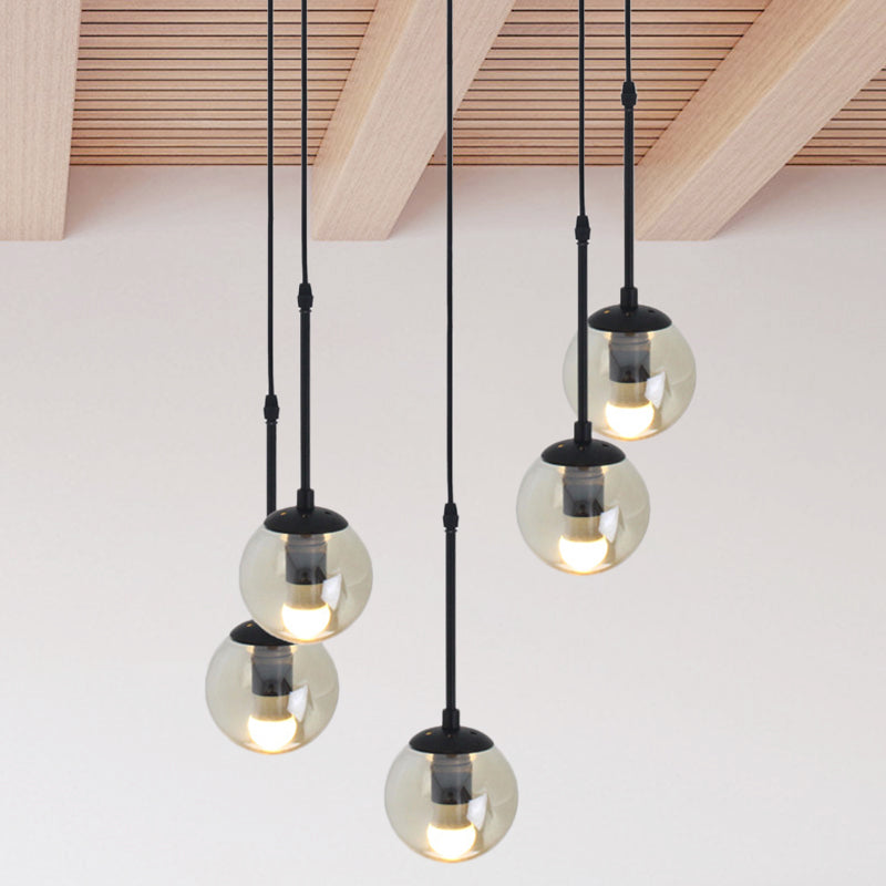 Minimalist Clear Glass Black Pendant Light with Clustered Globes - Industrial Hanging Lamp Kit (3/5/10 Heads) and Linear/Round Canopy