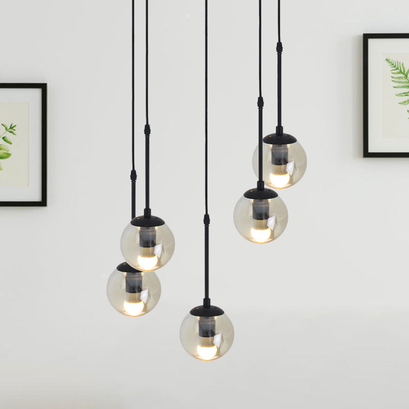 Minimalist Clear Glass Black Pendant Light with Clustered Globes - Industrial Hanging Lamp Kit (3/5/10 Heads) and Linear/Round Canopy