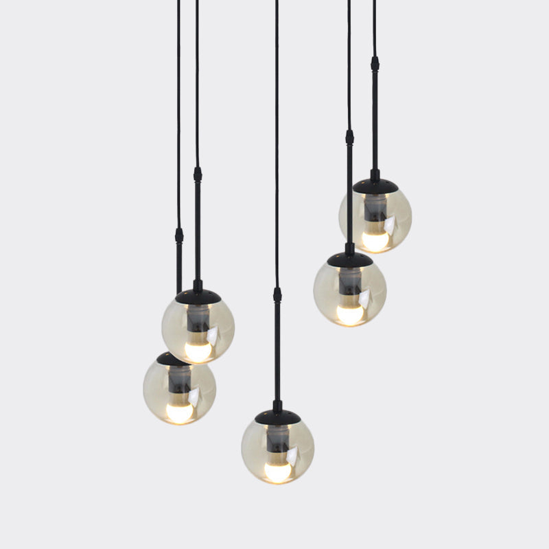 Industrial Hanging Pendant Light Kit - Clear Glass Black Cluster Globe With 3/5/10 Heads