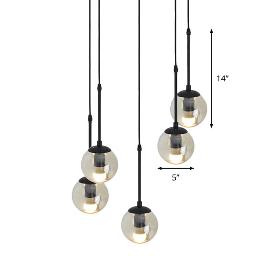 Minimalist Clear Glass Black Pendant Light with Clustered Globes - Industrial Hanging Lamp Kit (3/5/10 Heads) and Linear/Round Canopy