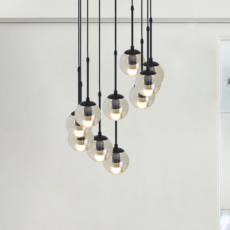 Minimalist Clear Glass Black Pendant Light with Clustered Globes - Industrial Hanging Lamp Kit (3/5/10 Heads) and Linear/Round Canopy