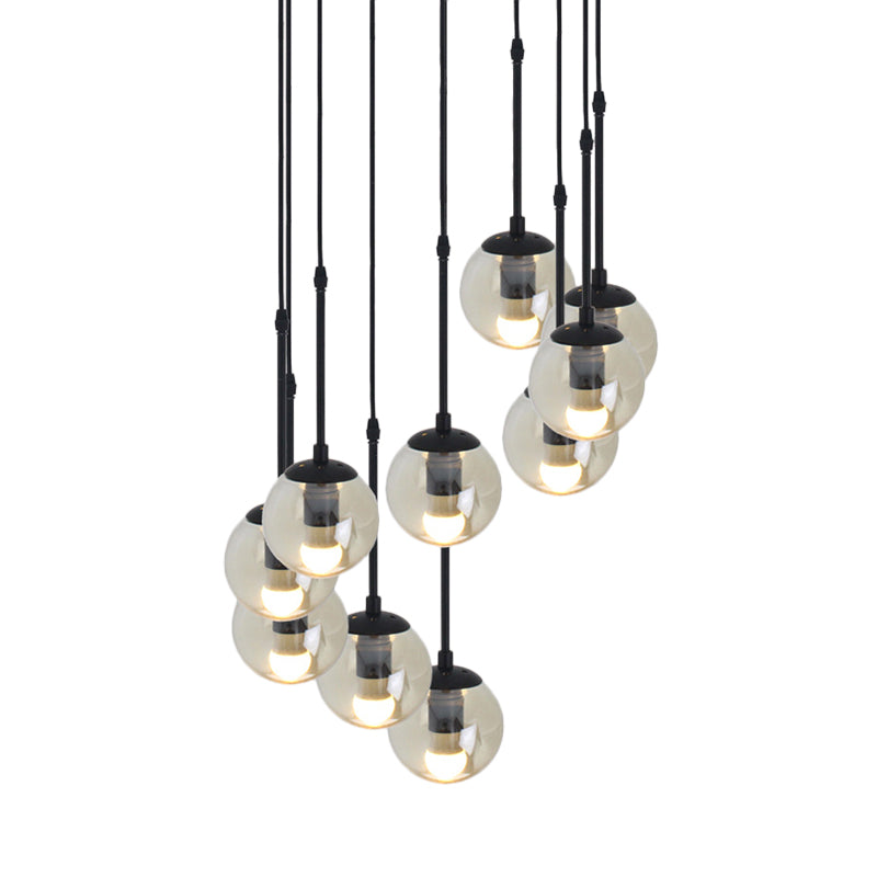 Minimalist Clear Glass Black Pendant Light with Clustered Globes - Industrial Hanging Lamp Kit (3/5/10 Heads) and Linear/Round Canopy