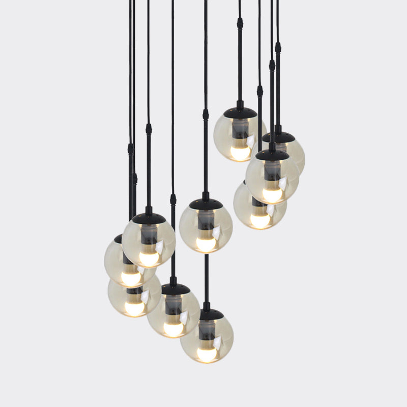 Minimalist Clear Glass Black Pendant Light with Clustered Globes - Industrial Hanging Lamp Kit (3/5/10 Heads) and Linear/Round Canopy