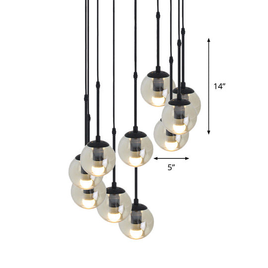 Minimalist Clear Glass Black Pendant Light with Clustered Globes - Industrial Hanging Lamp Kit (3/5/10 Heads) and Linear/Round Canopy