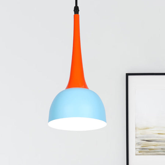 Hanging Ceiling Light: Industrial Dome Shade Pendant in Blue Metal