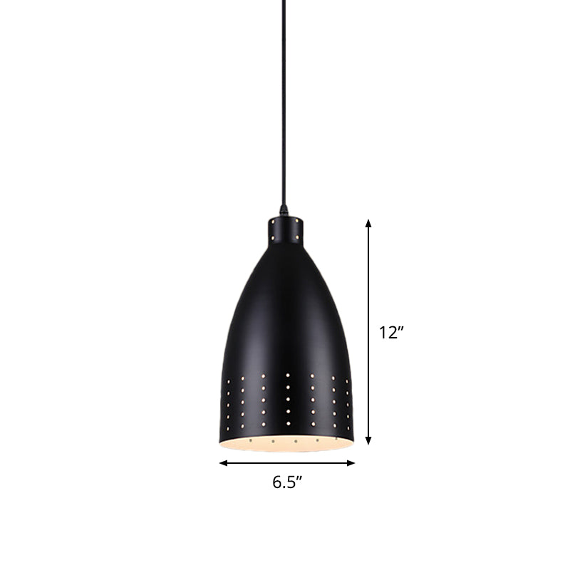 Farmhouse Aluminum Dome Pendant Lamp - Black Etched, 6.5"/9"/12" Wide, 1-Light Down Lighting for Dining Room