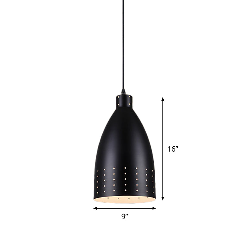 Farmhouse Aluminum Dome Pendant Lamp - Black Etched, 6.5"/9"/12" Wide, 1-Light Down Lighting for Dining Room