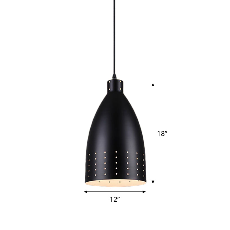 Farmhouse Aluminum Dome Pendant Lamp - Black Etched, 6.5"/9"/12" Wide, 1-Light Down Lighting for Dining Room