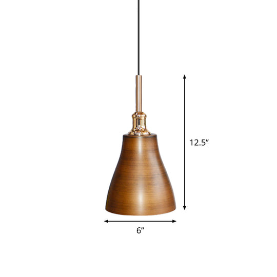 Vintage Metallic Cone/Bowl Pendant Light – 6"/11" Wide – 1-Light – Brown Finish for Dining Room Ceiling