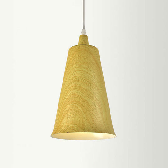 Farmhouse Style 1-Light Metal Pendant Fixture - White/Yellow/Brown Deep Cone Living Room Hanging