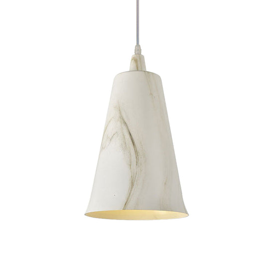 Farmhouse Style 1-Light Metal Pendant Fixture - White/Yellow/Brown Deep Cone Living Room Hanging