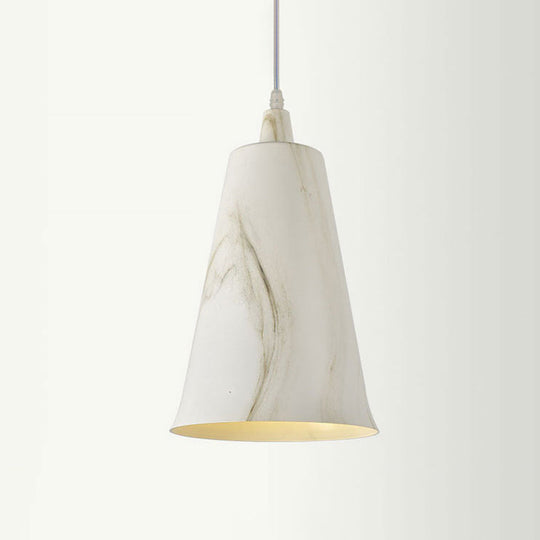 Farmhouse Style 1-Light Metal Pendant Fixture - White/Yellow/Brown Deep Cone Living Room Hanging