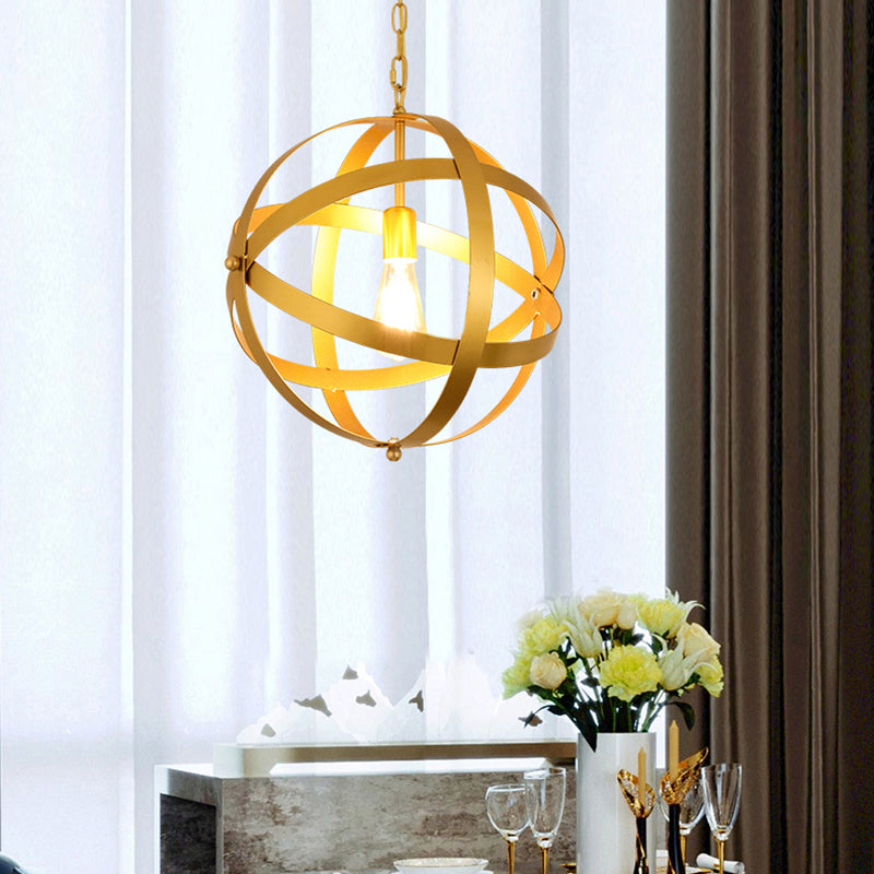 Industrial 1 Light Spherical Metal Pendant Lamp in Gold/Aged Silver - Ideal for Dining Tables & Living Rooms