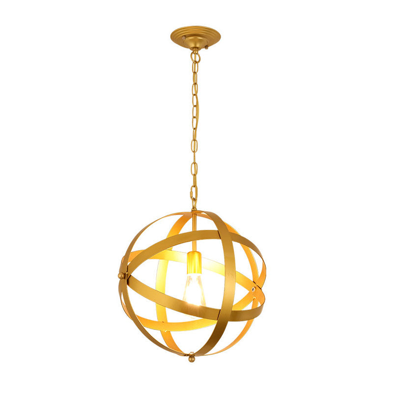 Industrial 1 Light Spherical Metal Pendant Lamp in Gold/Aged Silver - Ideal for Dining Tables & Living Rooms