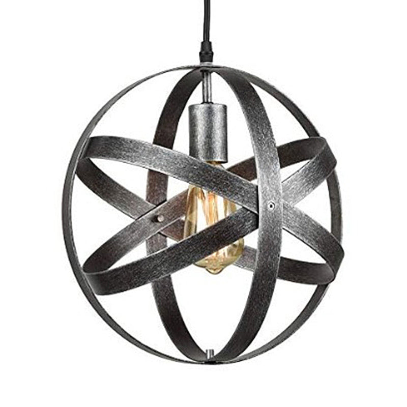 Sleek Spherical Metal Pendant Lamp - 1-Light Industrial Hanging Light In Gold/Aged Silver For Living