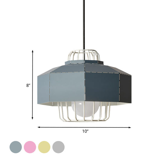 Laser Cut Hanging Lantern Macaron Pendant Light - Grey/Blue/Pink With Wire Cage Insert