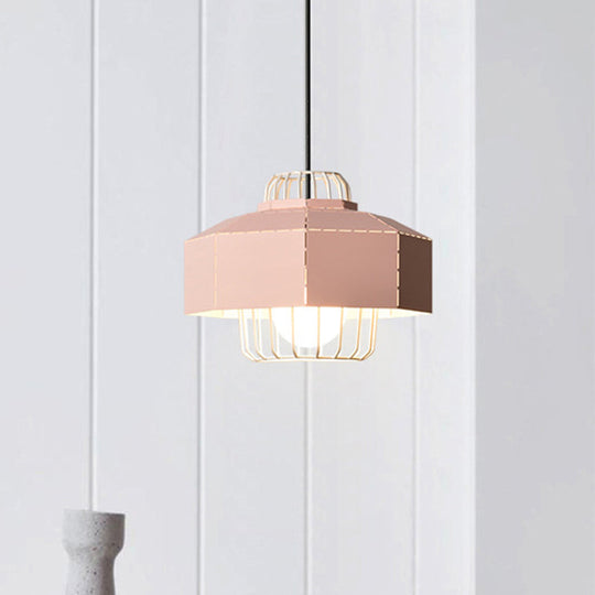 Laser Cut Hanging Lantern Macaron Pendant Light - Grey/Blue/Pink With Wire Cage Insert