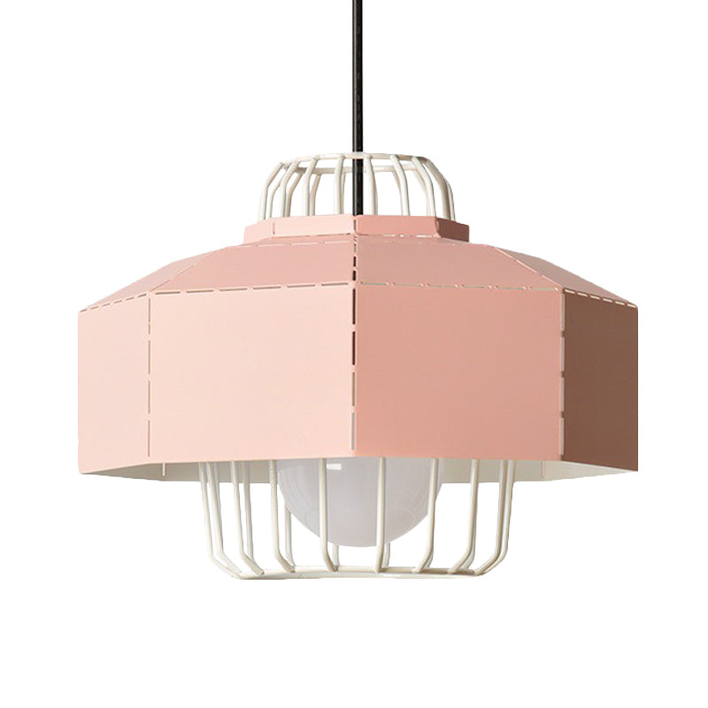 Laser Cut Hanging Lantern Macaron Pendant Light - Grey/Blue/Pink With Wire Cage Insert